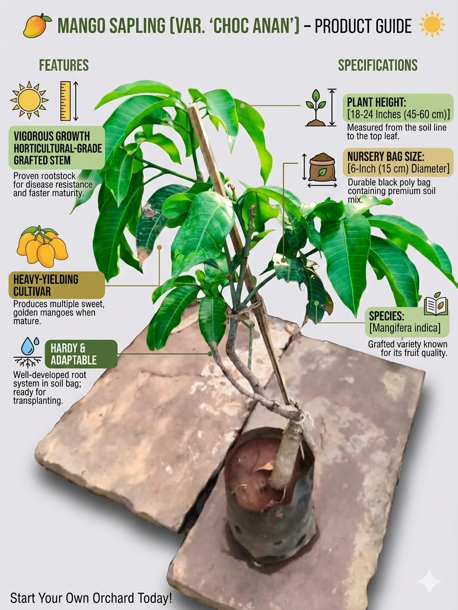 Mango Live Grafted Plant (Choc Anan Variety) | High Yielding Mango Tree Sapling | Premium Nursery Grown Fruit Plant