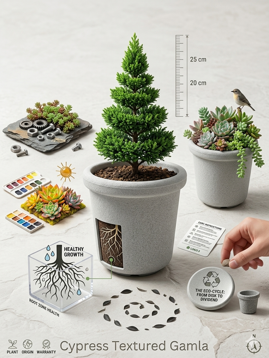Cypress Textured Garden Pot for Indoor & Outdoor Plants | Decorative Planter with Drainage Hole | Durable Weather-Resistant Composite Pot | Ideal for Home, Balcony & Garden Plants
