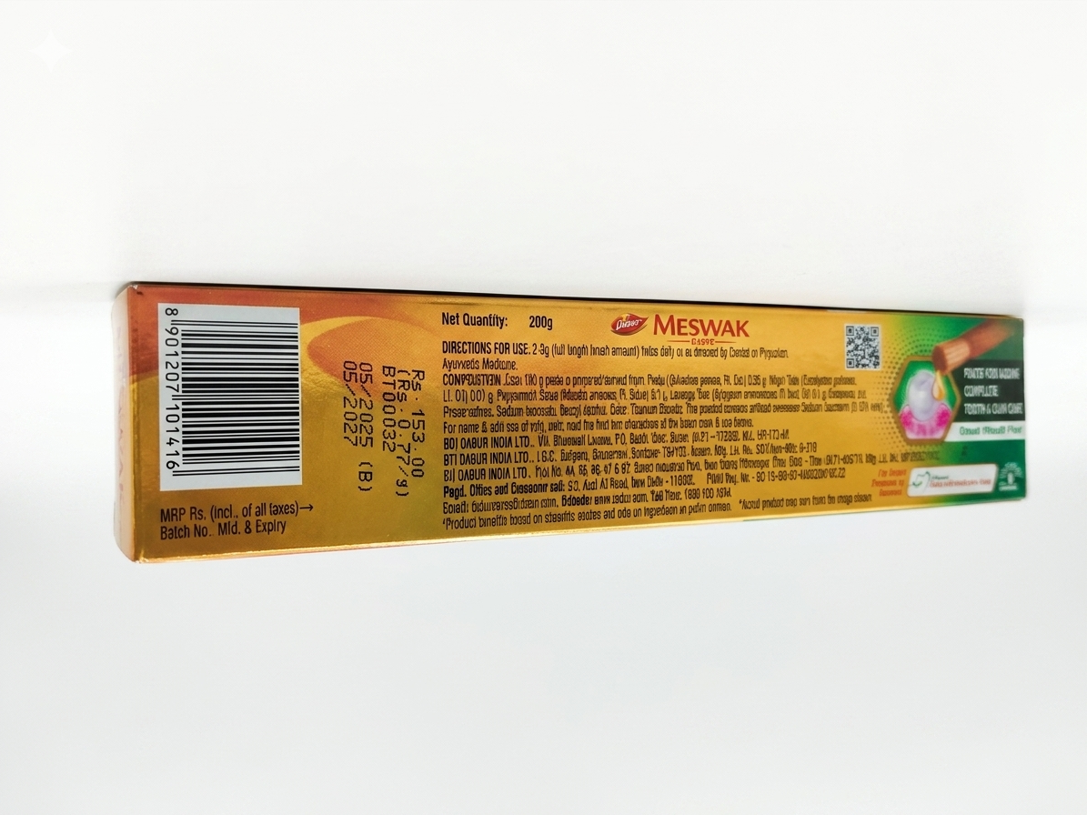Dabur Meswak Herbal Toothpaste with Miswak Extract, Fluoride Toothpaste for Strong Teeth & Healthy Gums, Anti Plaque & Fresh Breath Toothpaste, Herbal Oral Care with Free Dabur Honey 50g