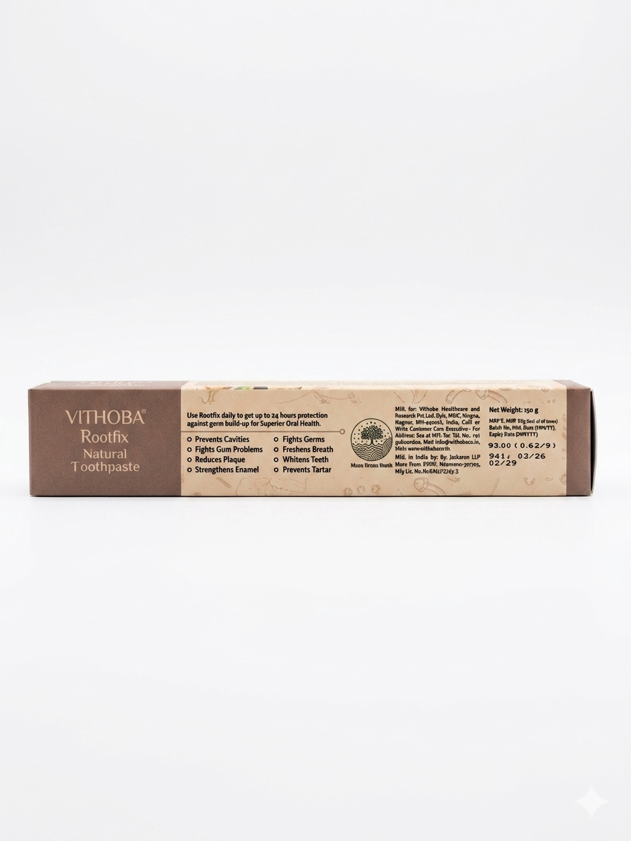 Vithoba Root-Fix Natural Herbal Toothpaste 150g, Ayurvedic Toothpaste for Strong Teeth & Healthy Gums, Non-Fluoride Mint Toothpaste with Clove, Babool & Pudina for Fresh Breath