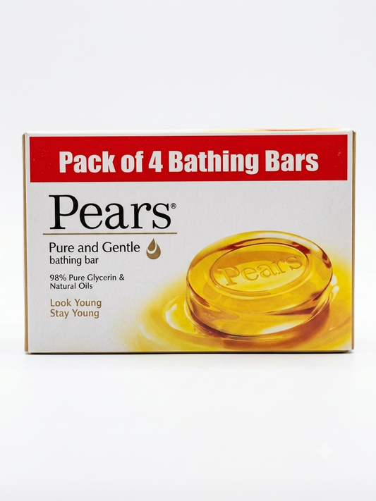Pears Pure & Gentle Bathing Soap Bar, 98% Pure Glycerin, Moisturizing Soap for Soft & Healthy Skin, Suitable for Sensitive Skin, Natural Oils Enriched, Pack of 4 x 125g (500g Total)