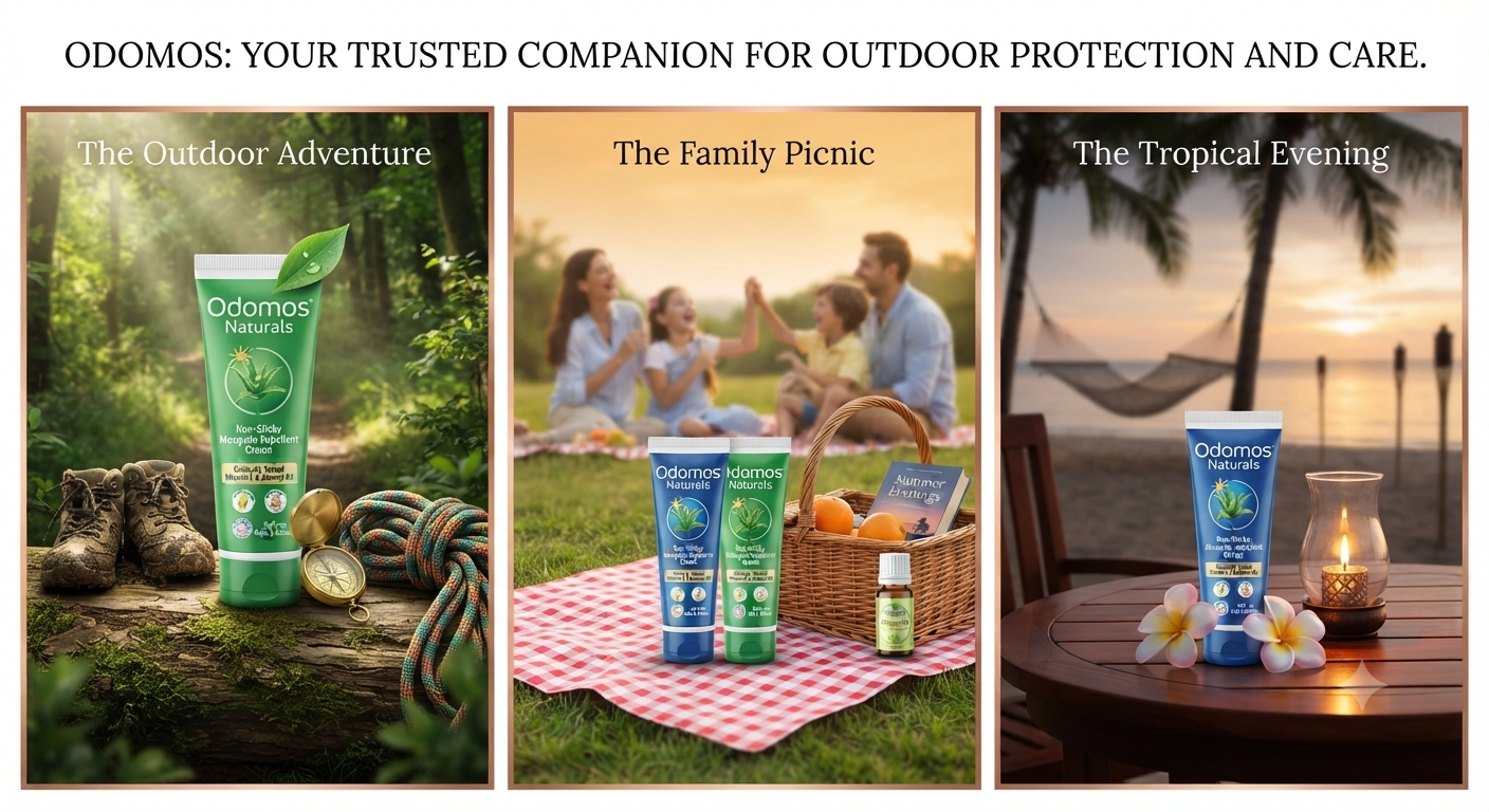 Odomos Mosquito Repellent Cream with Vitamin E & Almond Oil | Non-Sticky Herbal Mosquito Protection | Long Lasting Protection for Family | Safe for Kids & Adults | Travel Friendly
