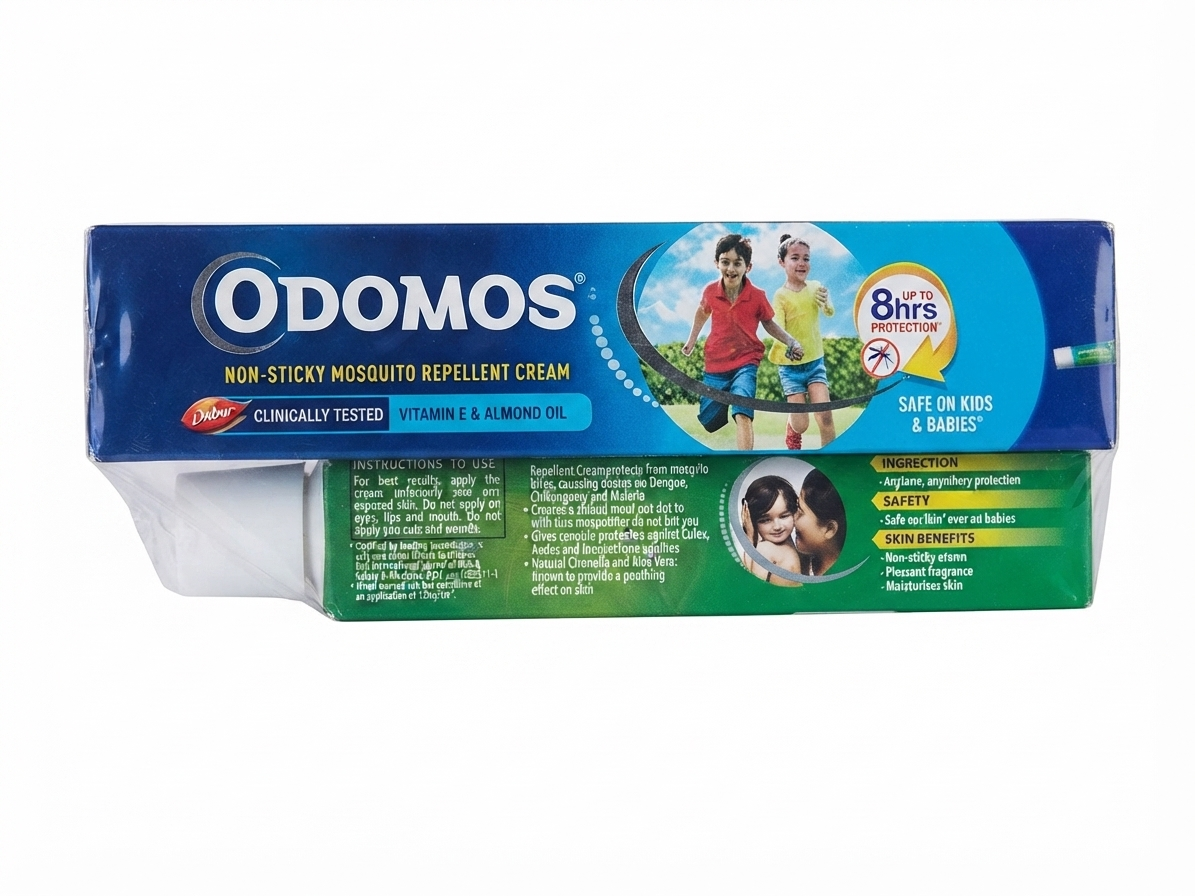 Odomos Mosquito Repellent Cream with Vitamin E & Almond Oil | Non-Sticky Herbal Mosquito Protection | Long Lasting Protection for Family | Safe for Kids & Adults | Travel Friendly