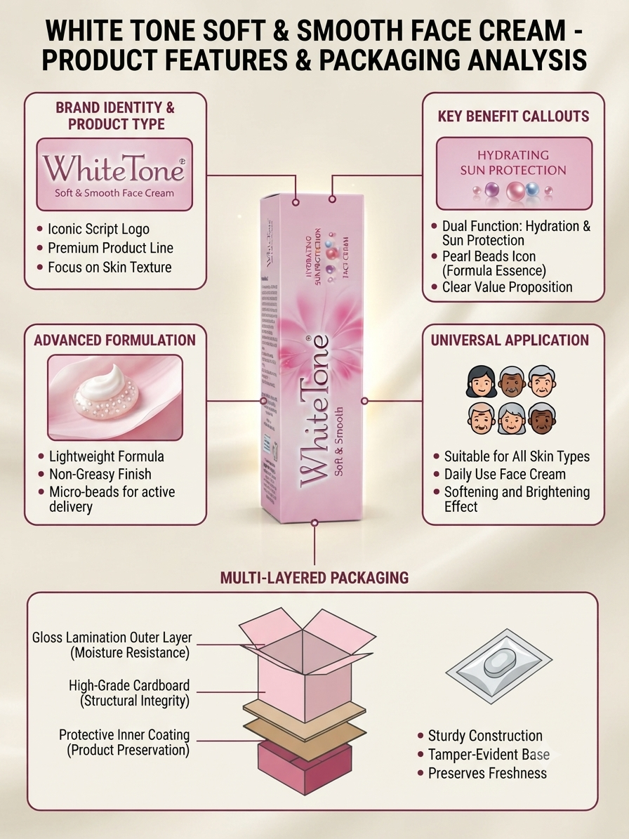 White Tone Soft & Smooth Face Cream | Lightweight Daily Moisturizing Face Cream | Hydrating & Non-Greasy Formula | Soft, Smooth & Radiant Looking Skin | Suitable for All Skin Types