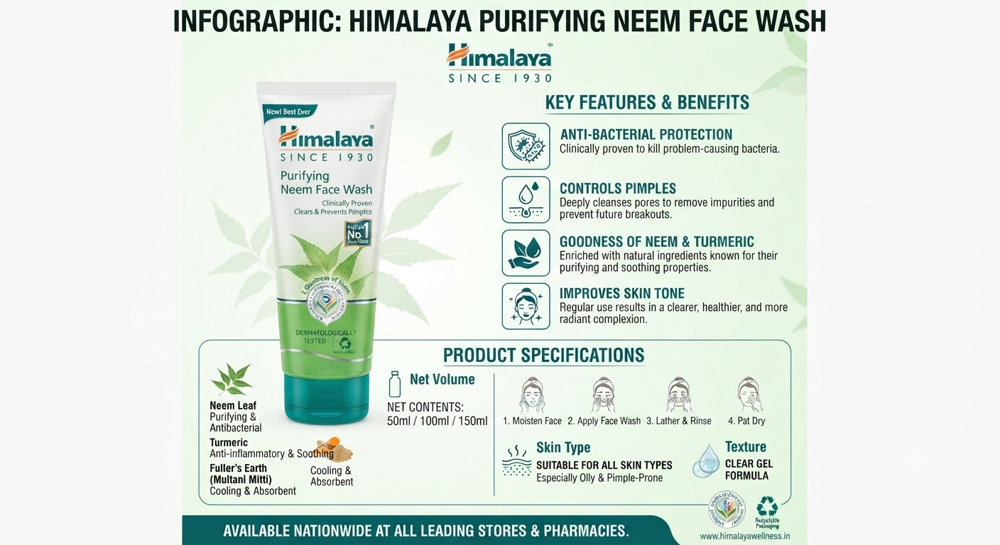 Himalaya Purifying Neem Face Wash, neem face wash, face wash for oily skin, pimple face wash, herbal face wash, natural face cleanser, anti acne face wash, daily face wash