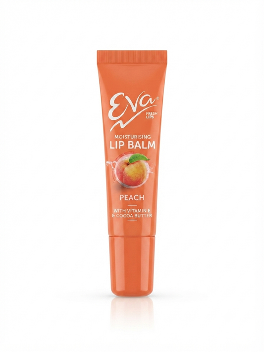 Eva Moisturising Lip Balm Peach | Vitamin E, Cocoa Butter & Peach Kernel Oil | Hydrating Lip Care | Softens Dry & Chapped Lips | Lightweight Non-Greasy Formula | 10g