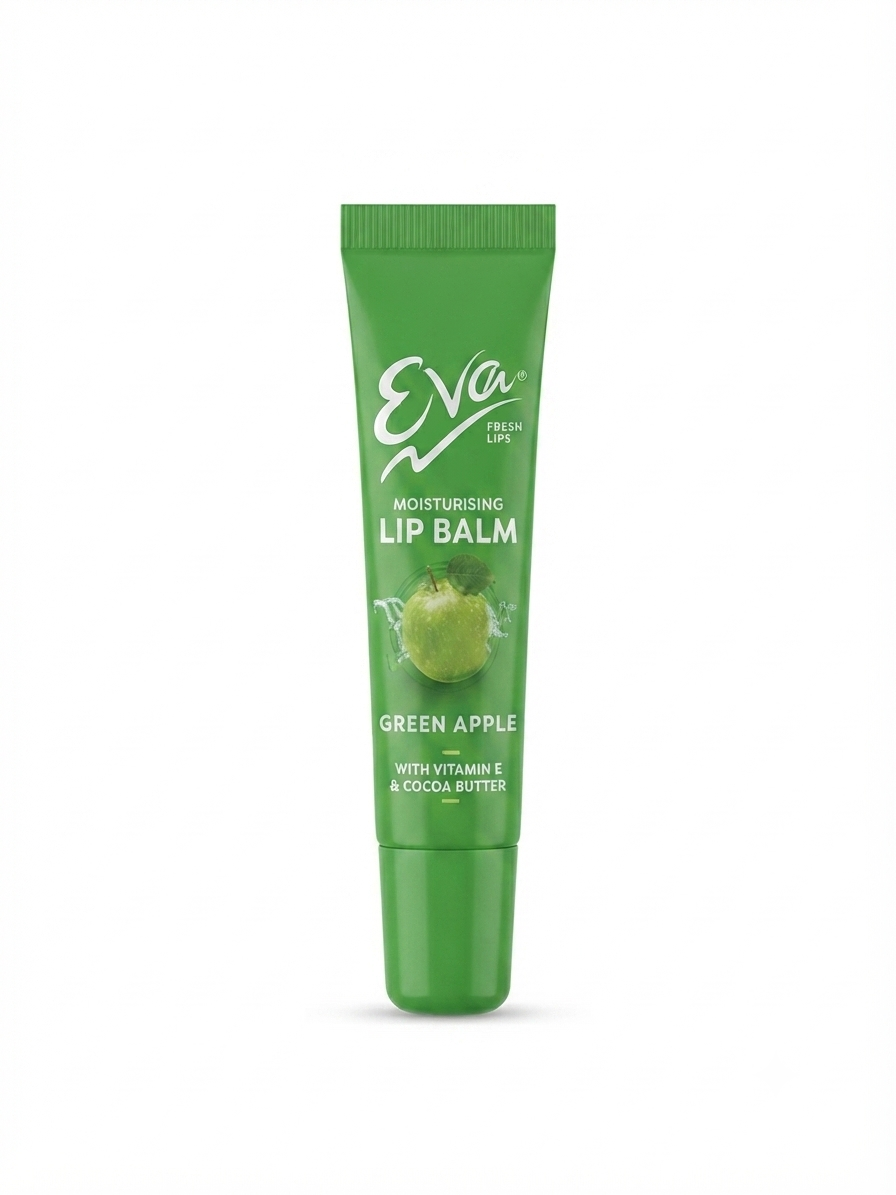 Eva Moisturising Lip Balm Green Apple | Vitamin E & Cocoa Butter | Hydrating Lip Care | Softens Dry & Chapped Lips | Lightweight Non-Greasy Formula | 10g
