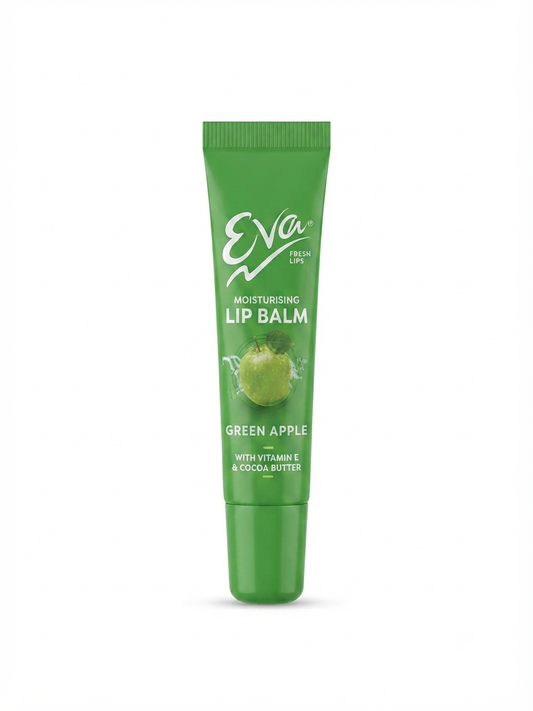 Eva Moisturising Lip Balm Green Apple | Vitamin E & Cocoa Butter | Hydrating Lip Care | Softens Dry & Chapped Lips | Lightweight Non-Greasy Formula | 10g