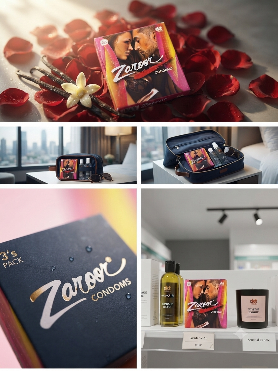 Zaroor Condoms 3 Pack | Natural Rubber Latex Condoms | Smooth Lubricated | Electronically Tested | Vanilla Scent | DKT India