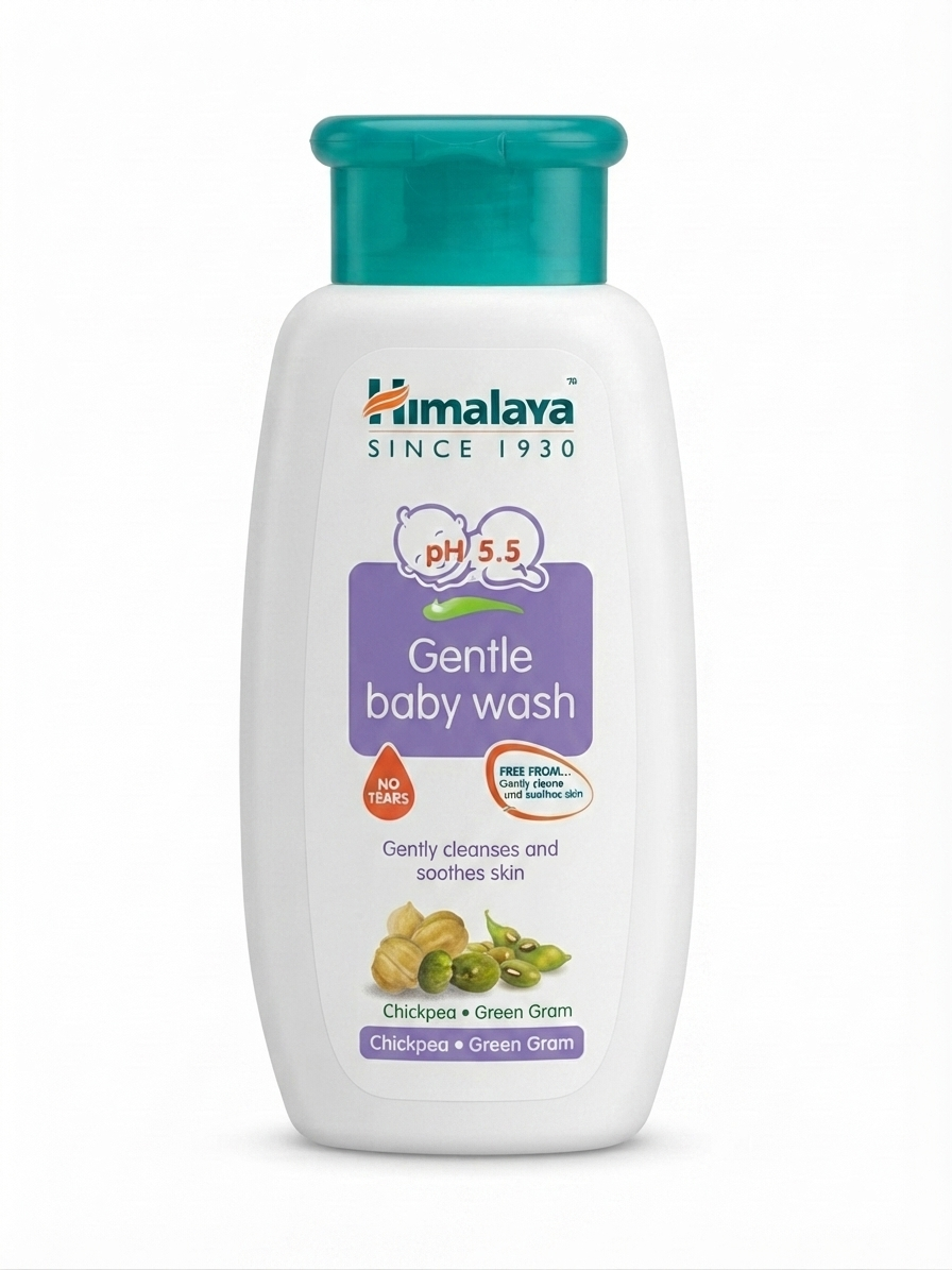 Himalaya Gentle Baby Wash 200ml | Tear-Free Baby Body Wash | pH 5.5 Balanced | Soap-Free Baby Cleanser | Chickpea & Green Gram