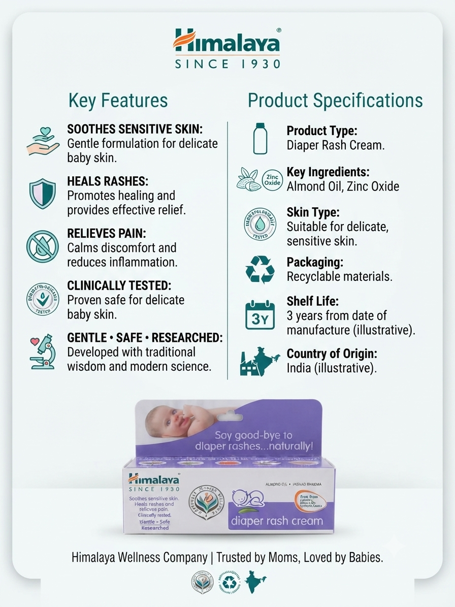 Himalaya Diaper Rash Cream for Babies | With Almond Oil & Zinc Oxide | Soothes, Protects & Heals Diaper Rash