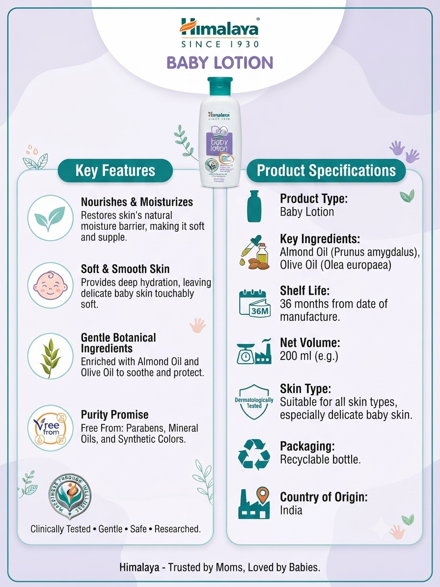 Himalaya Baby Lotion 200ml | Moisturizing Baby Body Lotion with Almond Oil & Olive Oil | Gentle Daily Lotion for Soft & Healthy Baby Skin