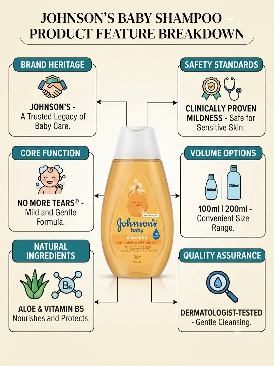 Johnson's Baby Shampoo | No More Tears Formula | Gentle Baby Hair Cleanser | Mild Daily Shampoo for Newborns, Babies & Kids | Dermatologist Tested