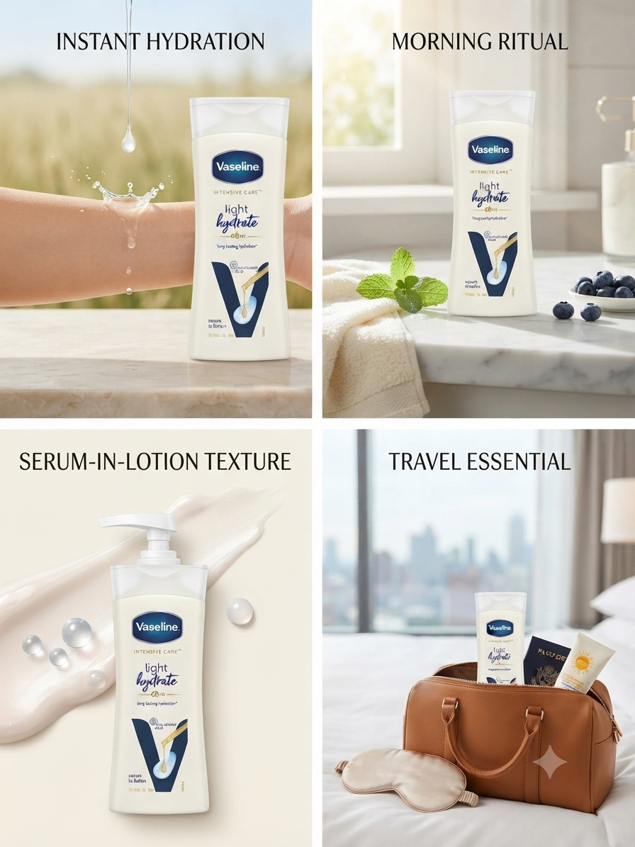Vaseline Intensive Care Light Hydrate 48Hr Body Lotion | Hyaluronic Acid Serum-In-Lotion | Lightweight Fast Absorbing Daily Moisturizer
