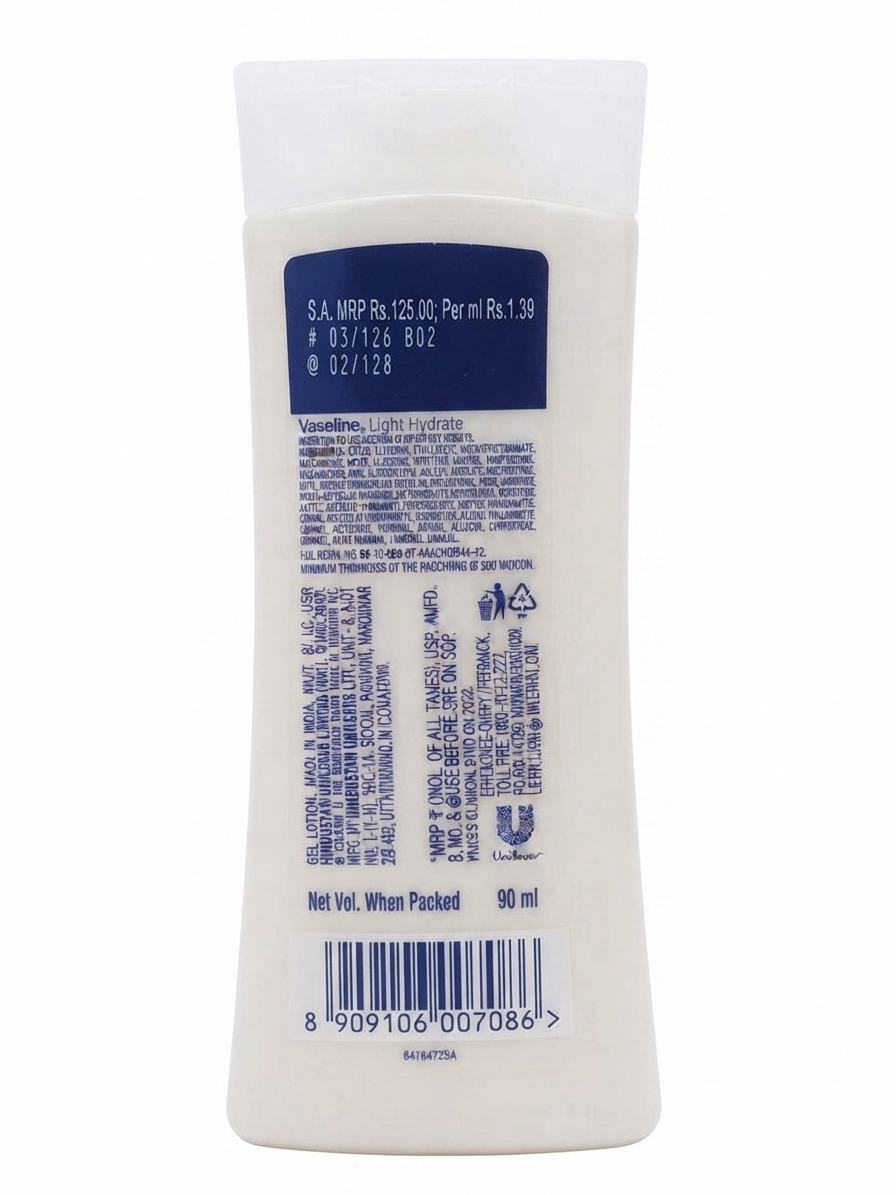 Vaseline Intensive Care Light Hydrate 48Hr Body Lotion | Hyaluronic Acid Serum-In-Lotion | Lightweight Fast Absorbing Daily Moisturizer