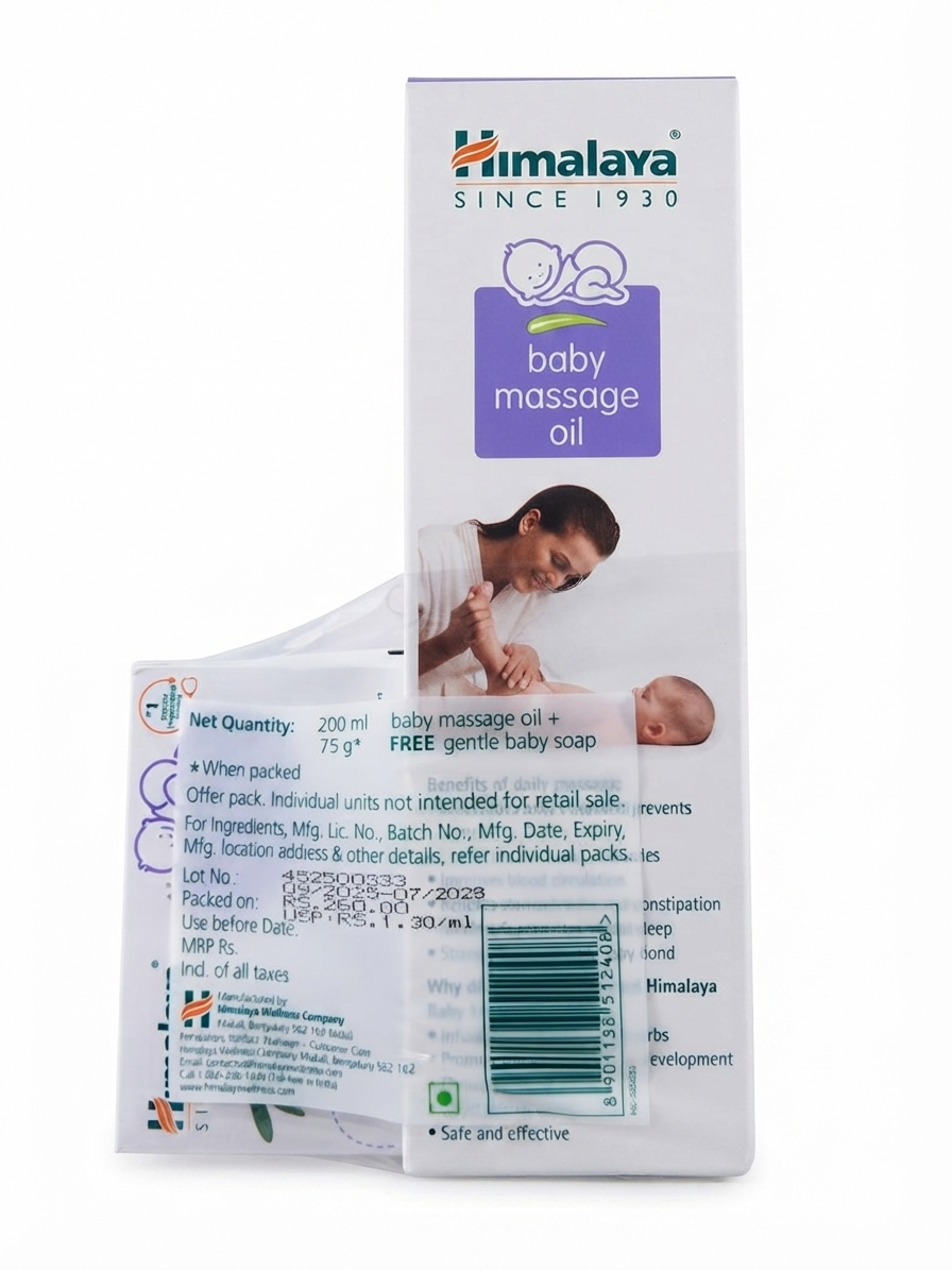 Himalaya Baby Massage Oil 200ml with Free Gentle Baby Soap 75g | Baby Body Massage Oil with Olive Oil & Winter Cherry | Daily Baby Skin Care Combo