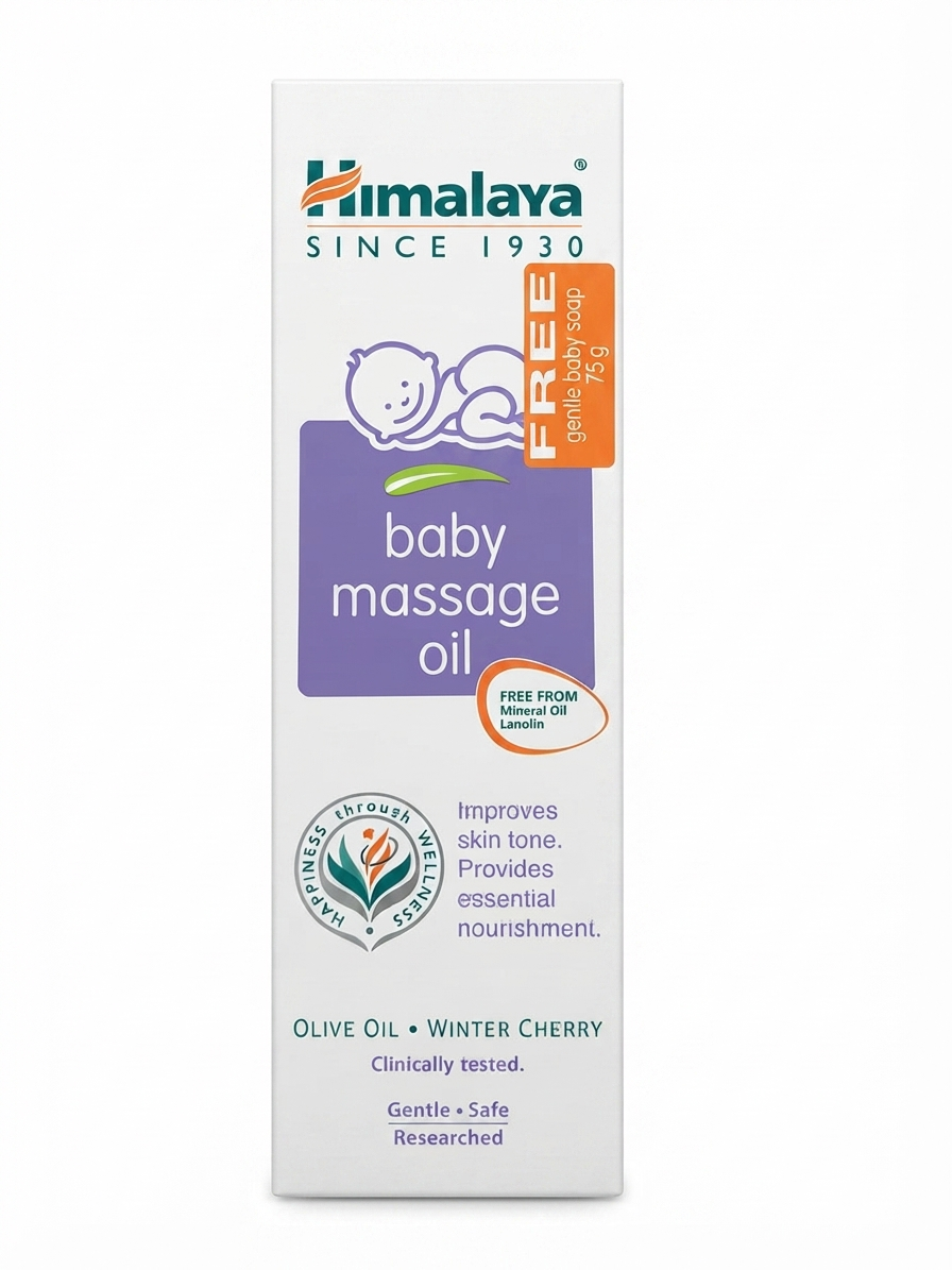 Himalaya Baby Massage Oil 200ml with Free Gentle Baby Soap 75g | Baby Body Massage Oil with Olive Oil & Winter Cherry | Daily Baby Skin Care Combo