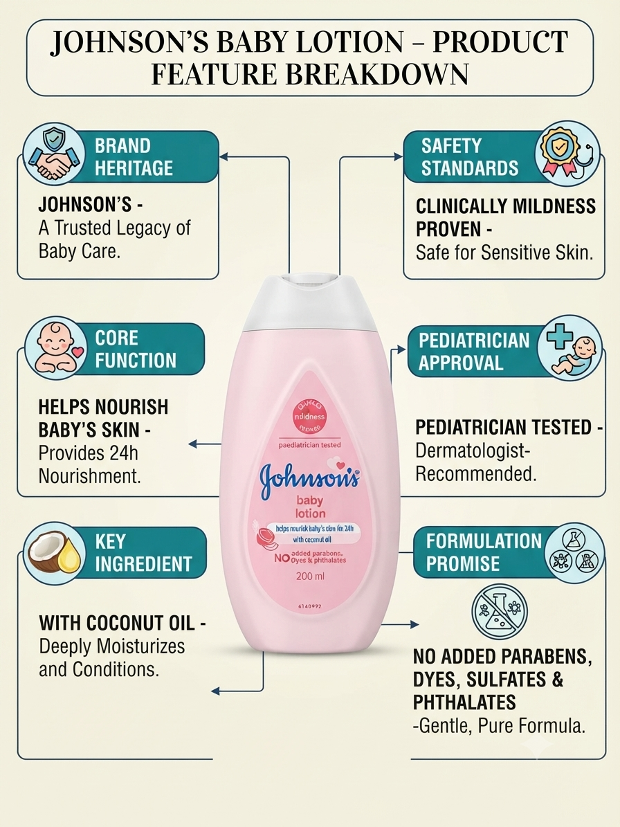 Johnson's Baby Lotion 200ml with Coconut Oil | 24-Hour Moisturizing Baby Body Lotion | Clinically Proven Mildness