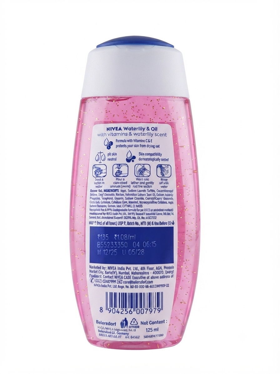 NIVEA Waterlily & Oil Shower Gel 125ml Vitamin C & E Body Wash | Refreshing Fragrance | pH Skin Neutral | Moisturizing Shower Gel for All Skin Types