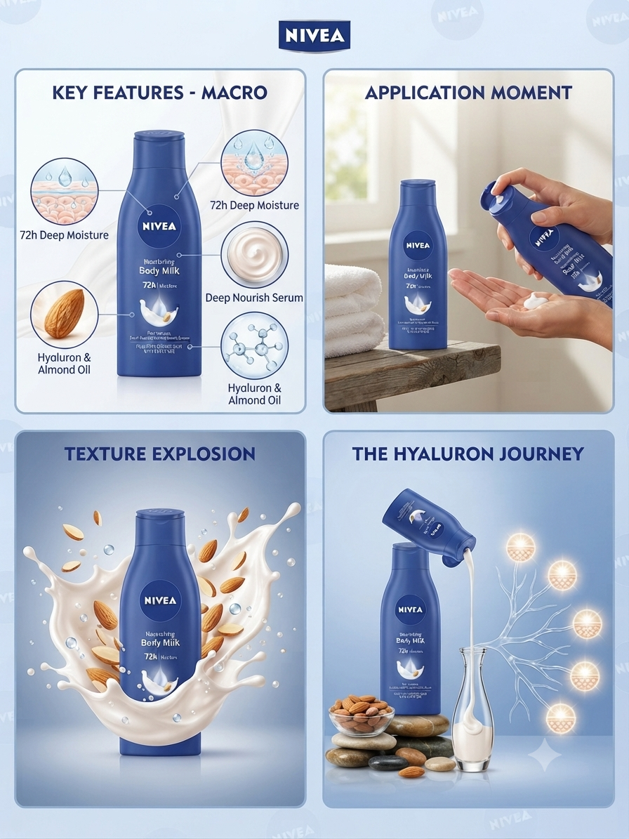 NIVEA Nourishing Body Milk 72h Moisture with Hyaluron & Sweet Almond Oil | Deep Moisturizing Body Lotion for Dry to Very Dry Skin | Rich & Creamy Formula | Dermatologically Tested