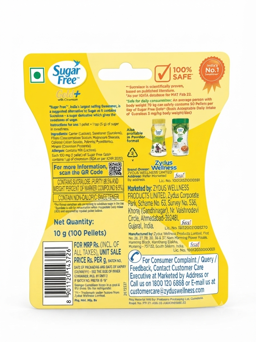 Sugar Free Gold+ Pellets with Chromium | Low Calorie Sugar Substitute | Sucralose Sweetener | 100 Pellets | Sugar-Like Taste | No Aspartame | Ideal for Tea, Coffee & Beverages
