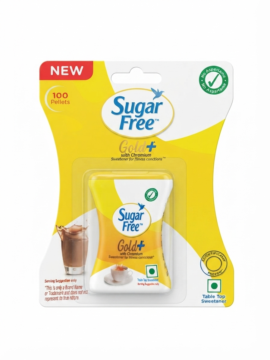 Sugar Free Gold+ Pellets with Chromium | Low Calorie Sugar Substitute | Sucralose Sweetener | 100 Pellets | Sugar-Like Taste | No Aspartame | Ideal for Tea, Coffee & Beverages
