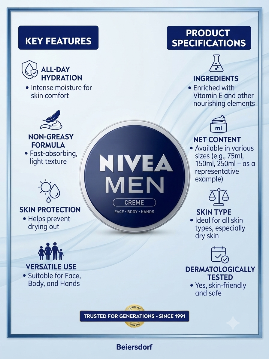 NIVEA Creme Moisturizing Cream | Deep Hydration for Dry & Sensitive Skin | Rich & Creamy Face, Body & Hand Cream | Daily Moisturizer for All Skin Types | Dermatologically Tested