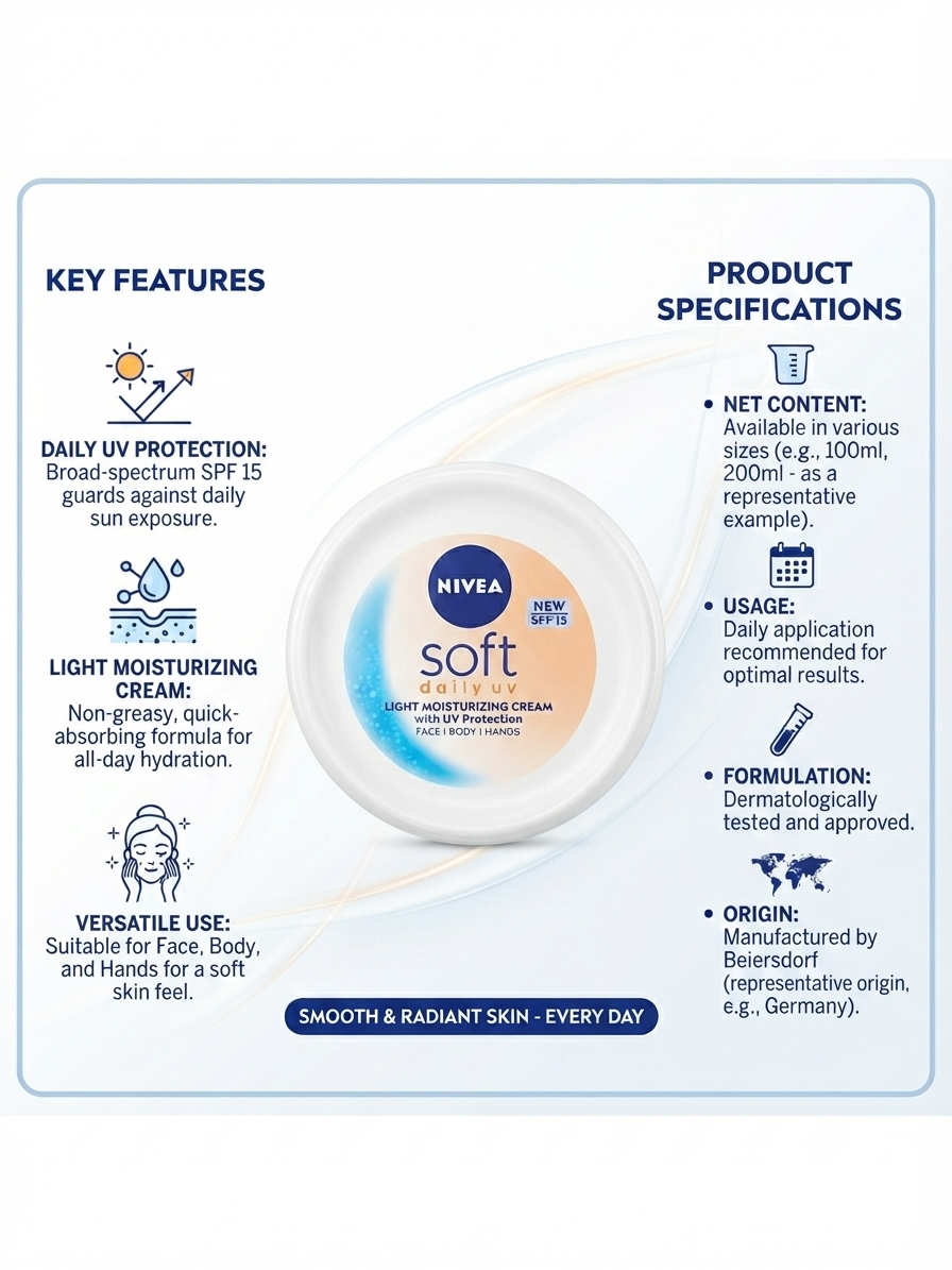 NIVEA Soft Cream, NIVEA Soft Daily UV, NIVEA moisturizer, NIVEA face cream, moisturizing cream, daily moisturizer, UV protection cream, SPF 15 moisturizer, light moisturizing cream