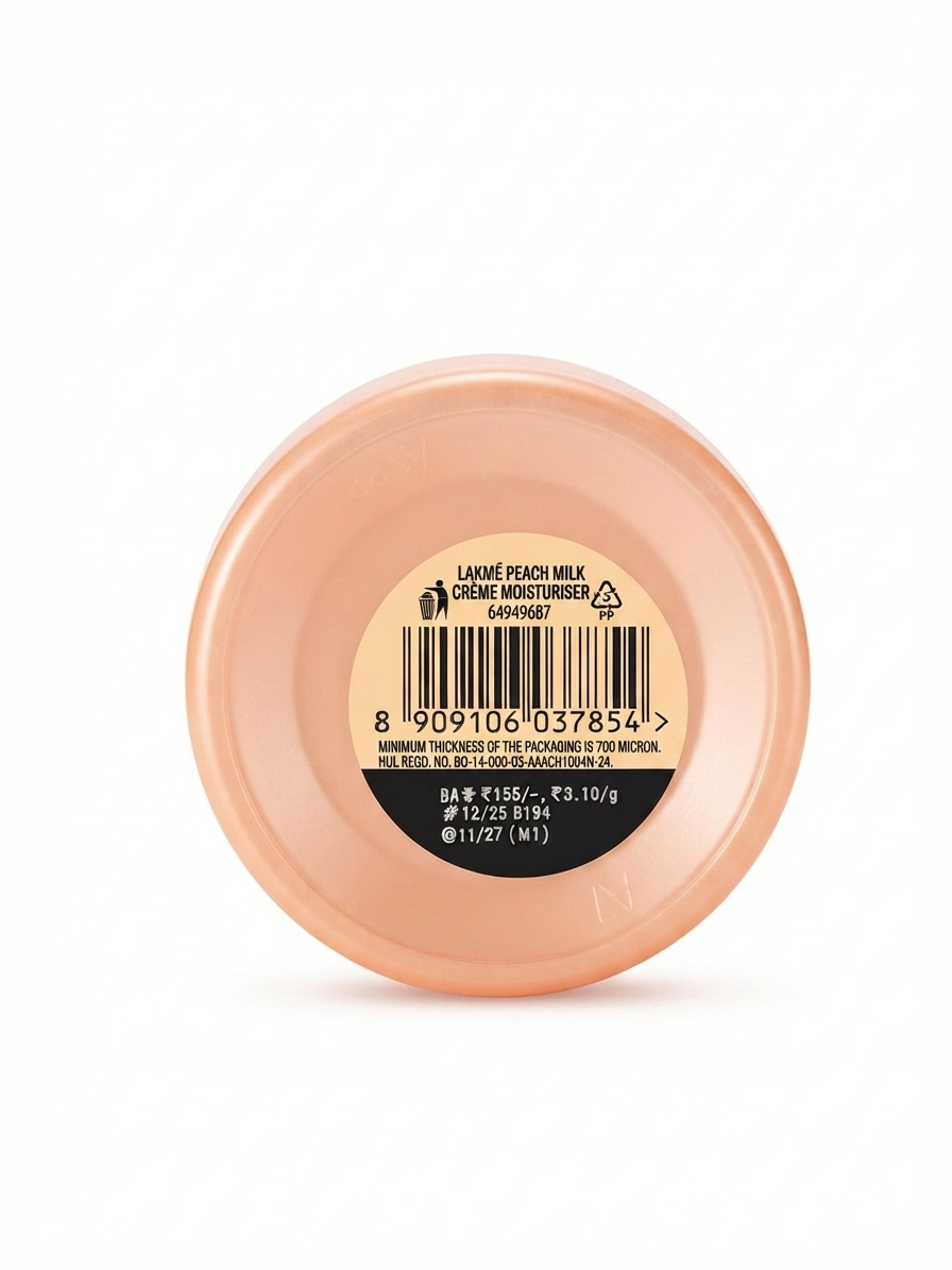 Lakmé Peach Milk Crème Moisturiser 50g | 2% Pro Ceramide & Peptide Complex | Peach Extract & Milk Nutrients | Hydrating Face Cream for Dry & Dull Skin | Non-Greasy
