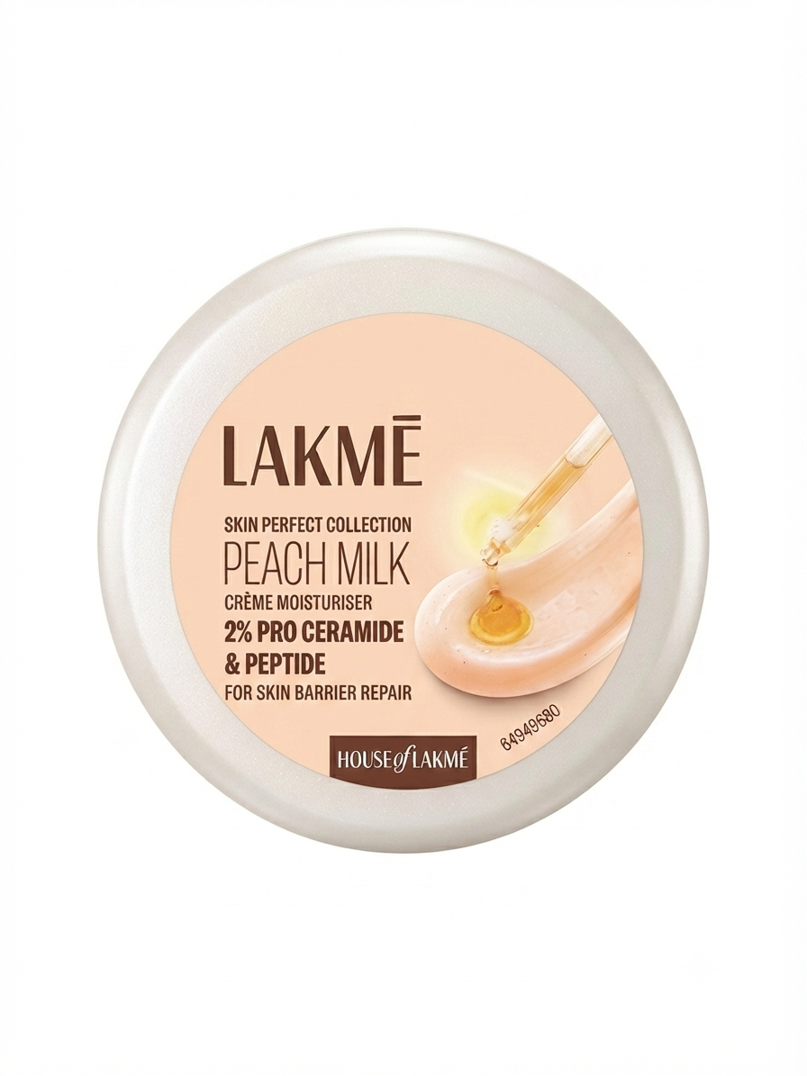Lakmé Peach Milk Crème Moisturiser 50g | 2% Pro Ceramide & Peptide Complex | Peach Extract & Milk Nutrients | Hydrating Face Cream for Dry & Dull Skin | Non-Greasy