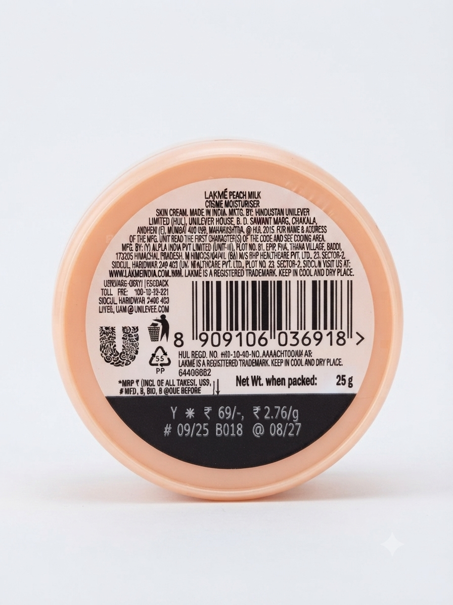 Lakmé Peach Milk Crème Moisturiser 25g 2% Pro Ceramide & Peptide Complex | Peach Extract & Milk Nutrients | Hydrating Face Cream for Dry & Dull Skin | Non-Greasy