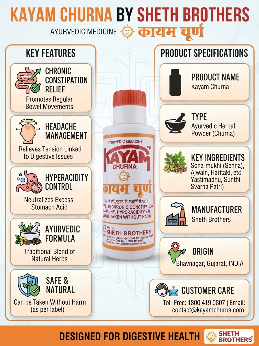 Sheth Brothers Kayam Churna | Ayurvedic Herbal Digestive Powder | Traditional Churna for Constipation & Digestive Comfort