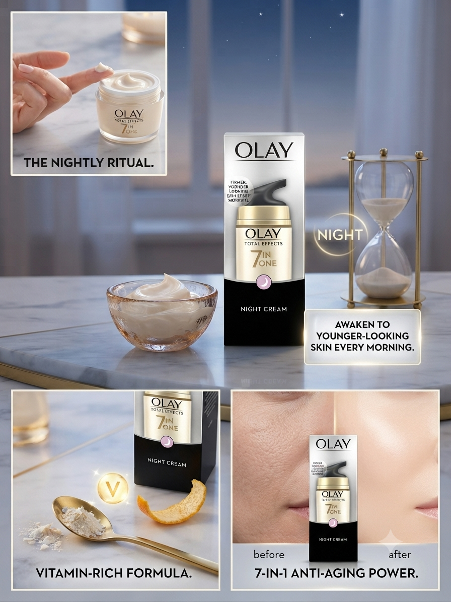 Olay Total Effects 7 in 1 Night Cream 50ml | Anti-Aging Night Moisturizer with Niacinamide, Vitamin E & Vitamin C | Helps Improve Fine Lines, Uneven Tone & Dryness | Non-Greasy