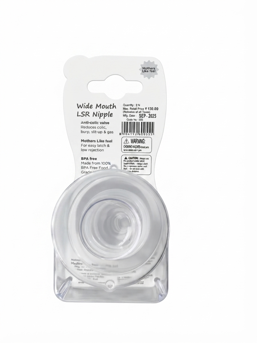 Flo-Rite Wide Mouth LSR Nipple for Baby Feeding Bottles | 0M+ Slow Flow Newborn Teat | Liquid Silicone Rubber | Anti-Colic Air Vent