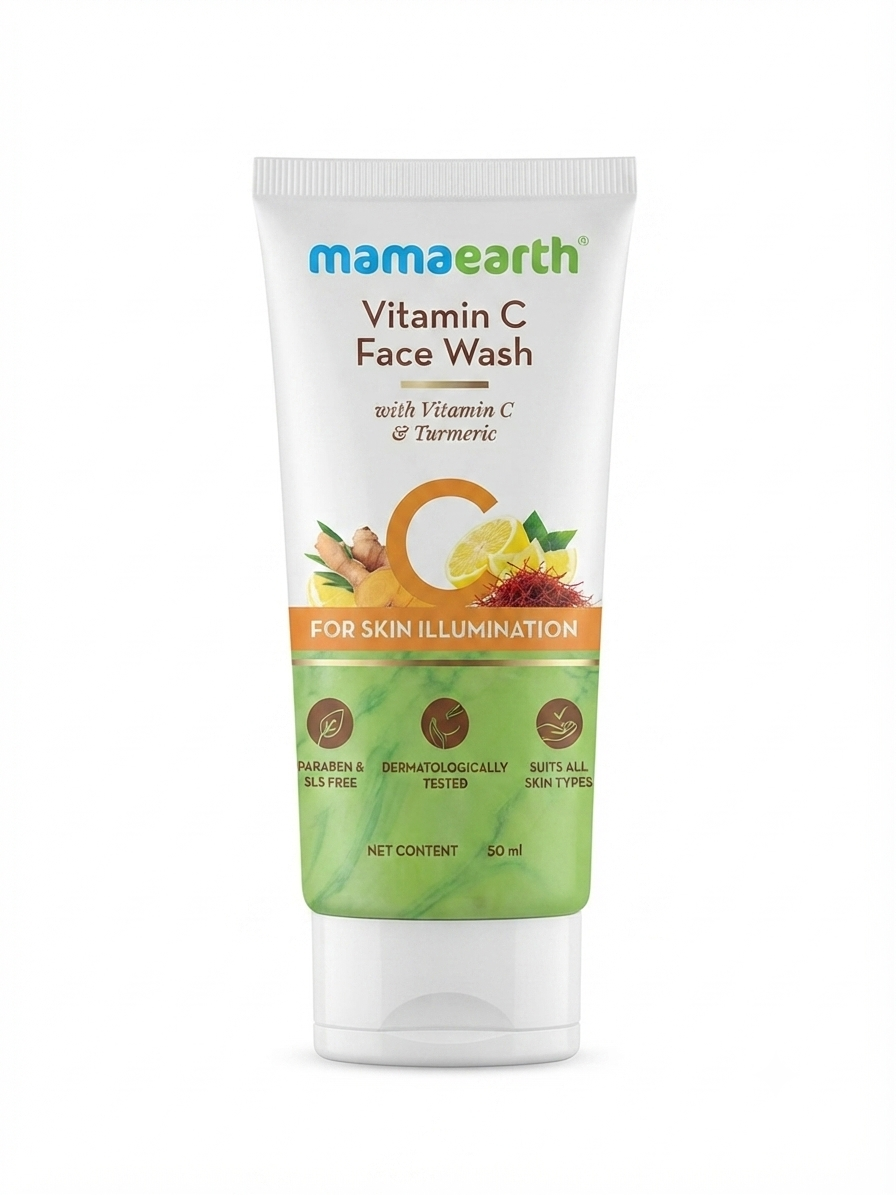Mamaearth Vitamin C Face Wash with Vitamin C & Turmeric | Daily Facial Cleanser for Clean, Fresh & Radiant-Looking Skin | Gel-Based Soap-Free Face Wash | 50 ml