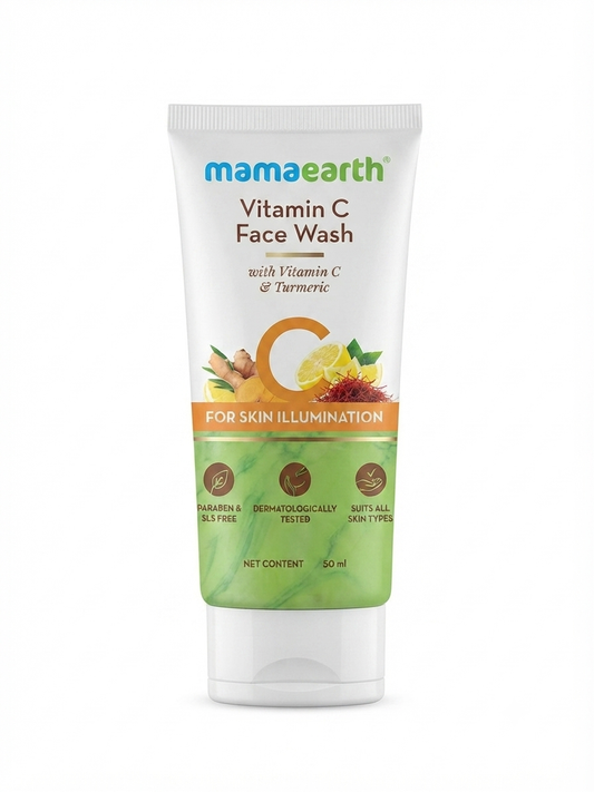 Mamaearth Vitamin C Face Wash with Vitamin C & Turmeric | Daily Facial Cleanser for Clean, Fresh & Radiant-Looking Skin | Gel-Based Soap-Free Face Wash | 50 ml