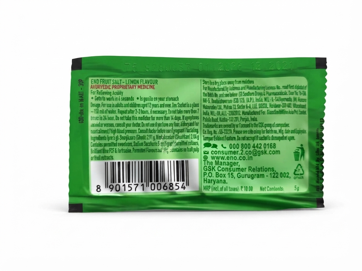 ENO Fruit Salt Antacid Powder, Lemon Flavour, Fast Relief from Acidity, Heartburn & Indigestion, Effervescent Powder for Oral Solution