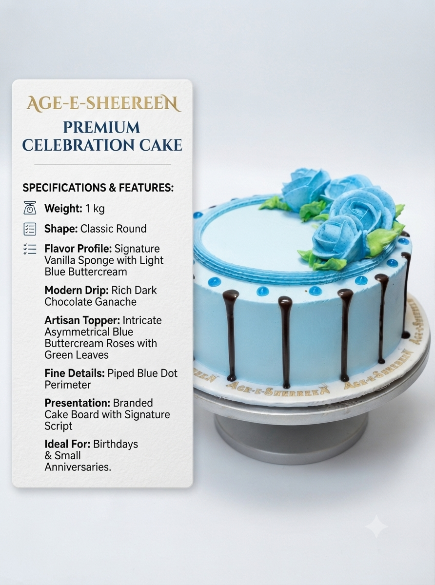 Premium Blue Rose Birthday Cake 1 Kg | Designer Buttercream Celebration Cake | Chocolate Drip Cake | Custom Round Cake for Birthday & Anniversary | Personalized Cake