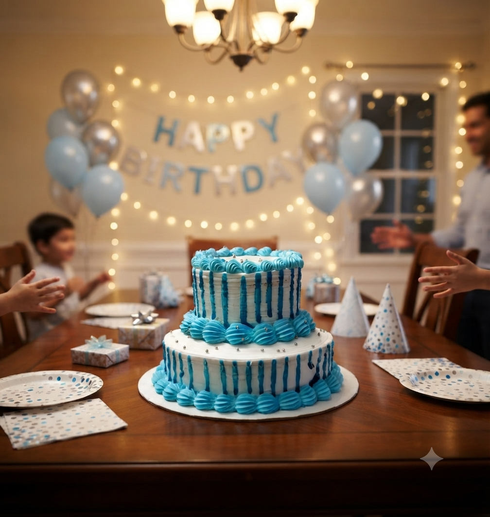 Premium 2 Tier Birthday Cake 2 Kg | Blue & White Designer Celebration Cake | Custom Buttercream Cake | Anniversary & Party Cake | Personalized Two-Tier Cake