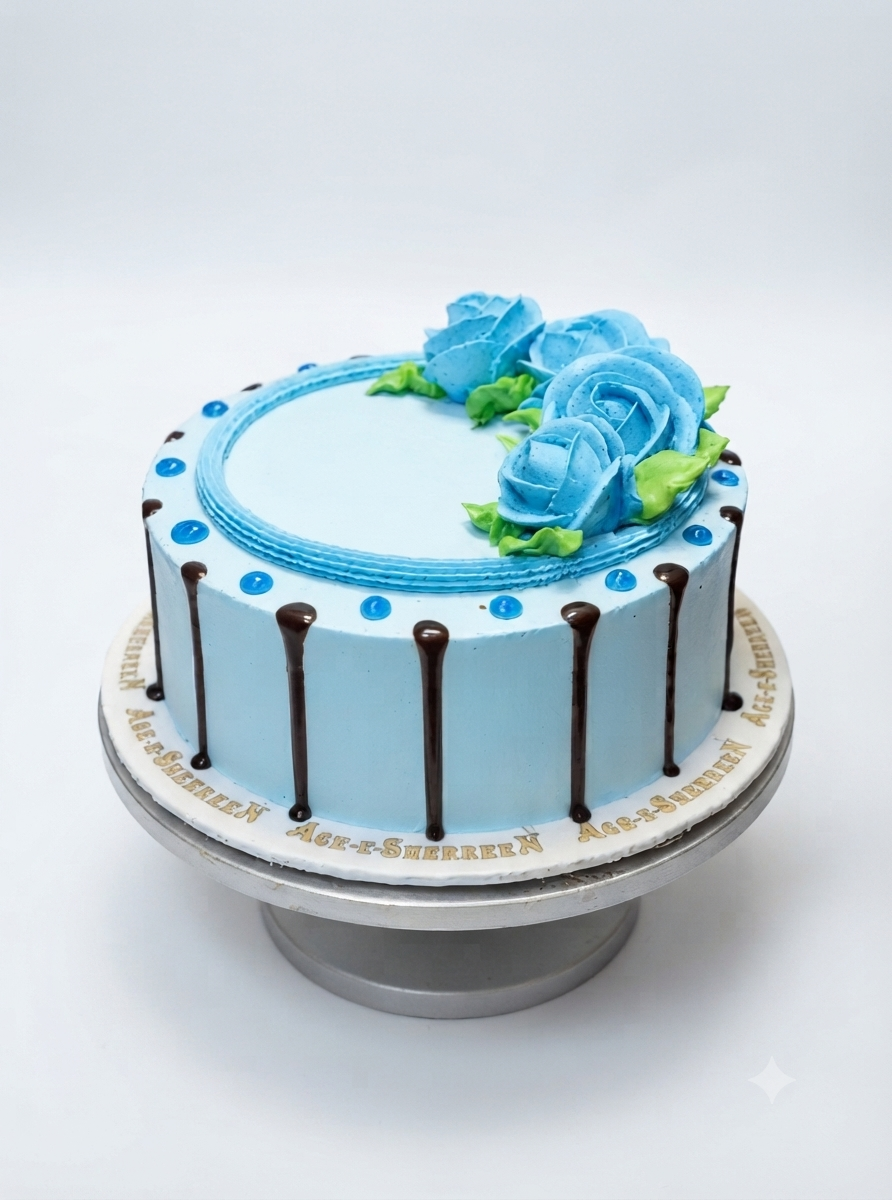 Premium Blue Rose Birthday Cake 1 Kg | Designer Buttercream Celebration Cake | Chocolate Drip Cake | Custom Round Cake for Birthday & Anniversary | Personalized Cake