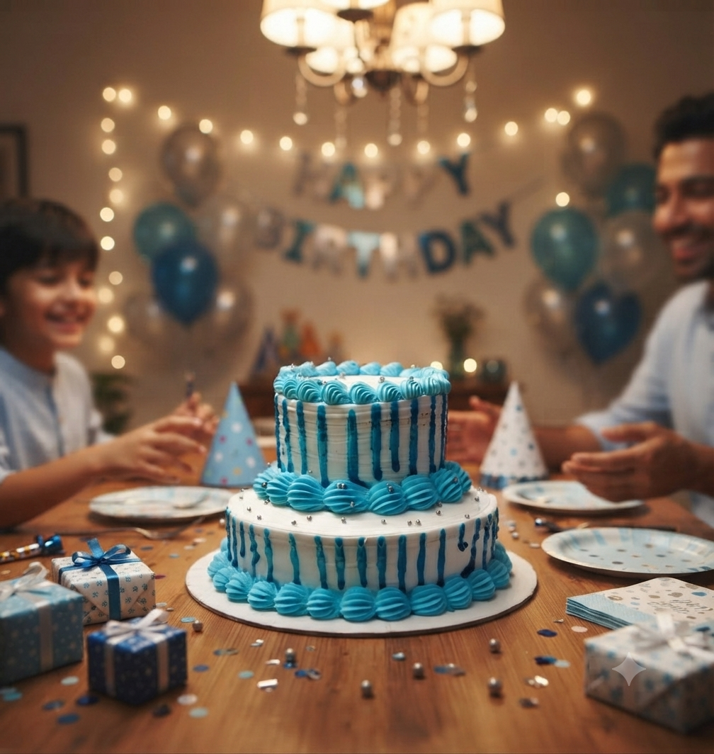 Premium 2 Tier Birthday Cake 2 Kg | Blue & White Designer Celebration Cake | Custom Buttercream Cake | Anniversary & Party Cake | Personalized Two-Tier Cake
