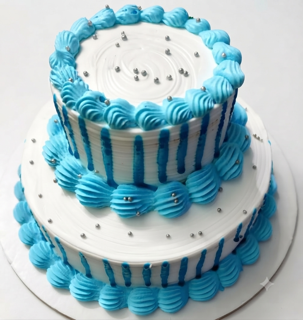 Premium 2 Tier Birthday Cake 2 Kg | Blue & White Designer Celebration Cake | Custom Buttercream Cake | Anniversary & Party Cake | Personalized Two-Tier Cake