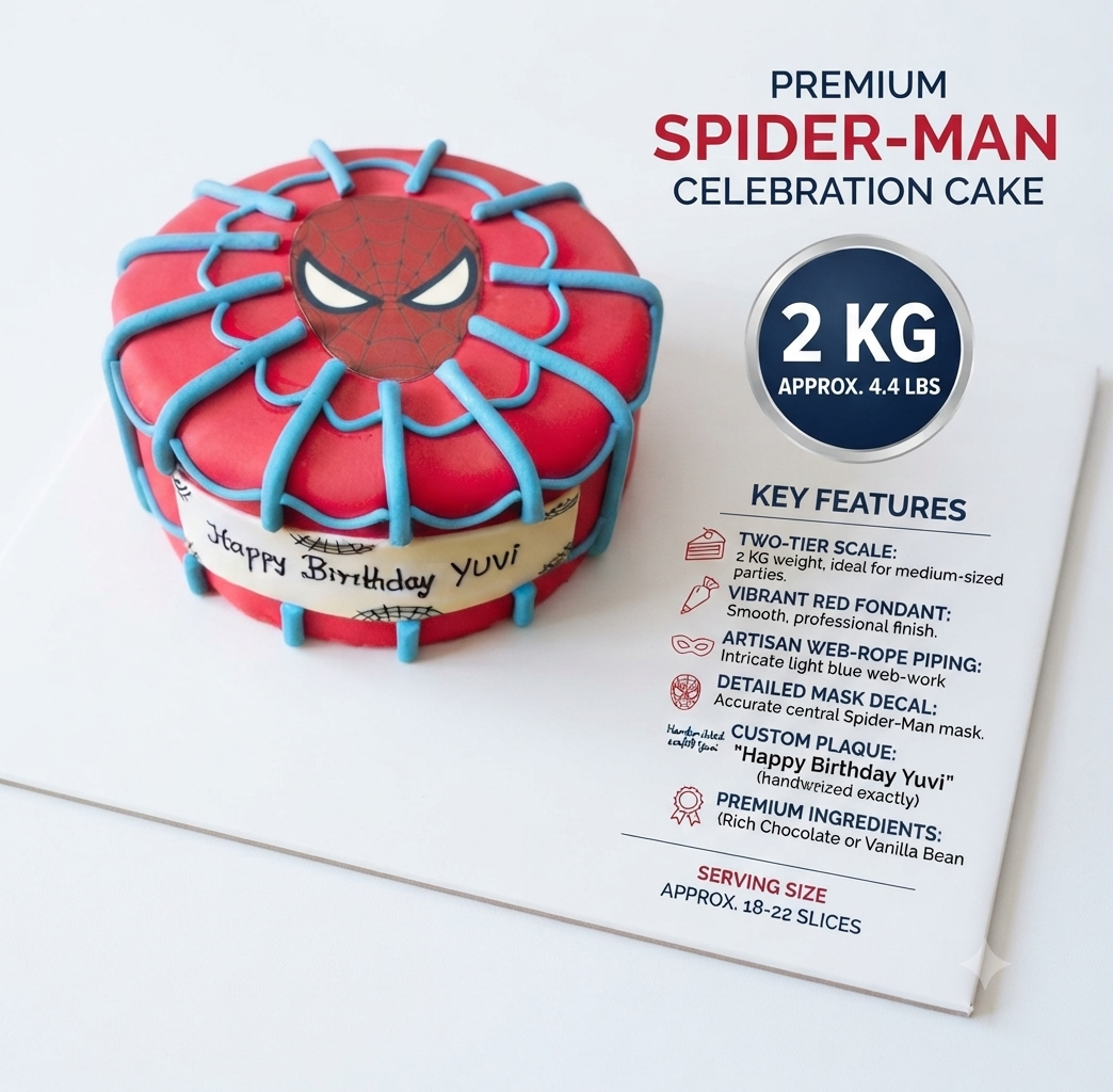 Spider-Man Theme Birthday Cake 2 Kg | Superhero Designer Celebration Cake | Custom Fondant Cake for Kids | Personalized Birthday Party Cake | Red & Blue Cake Decoration
