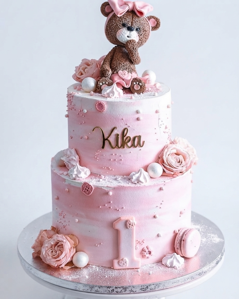 Premium 3 Kg Teddy Bear Birthday Cake | Custom Designer Celebration Cake | Pink Fondant Cake with Gold Stars | First Birthday Cake | Party Cake for Boys & Girls