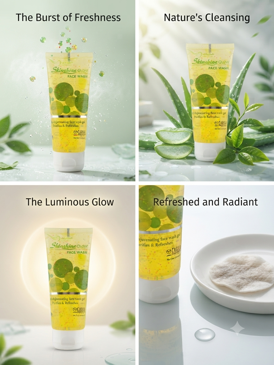 Skinshine Glow Face Wash Gel 150ml, Brightening & Deep Pore Cleansing Face Wash with Aloe Vera, Vitamin E & Green Tea Extract, Exfoliating Beads, Refreshing Non-Drying Formula, All Skin Types
