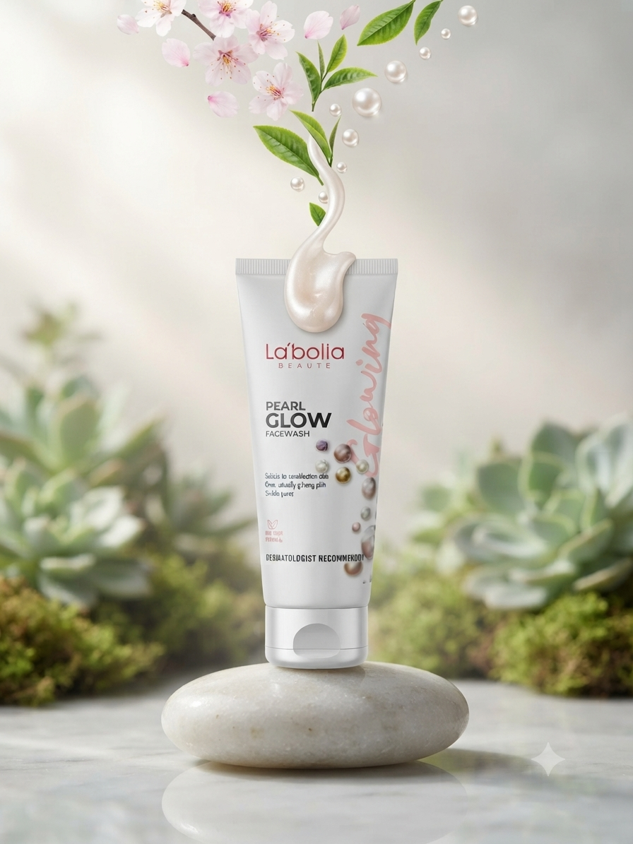 La’bolia Beauté Pearl Glow Facewash 100ml, Brightening & Deep Pore Cleansing Face Wash with Pearl Powder & Botanical Extracts, Creamy Gel Formula, For Dull & Combination Skin
