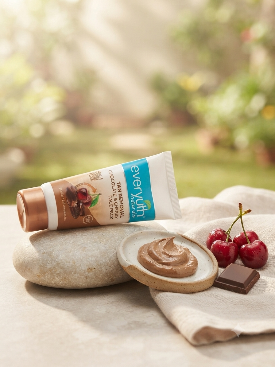 Everyuth Naturals Tan Removal Chocolate & Cherry Face Pack 50g, De-Tan & Deep Pore Cleansing Face Pack with Cherry & Cocoa Extracts, Skin Rejuvenating & Brightening Face Pack for All Skin Types