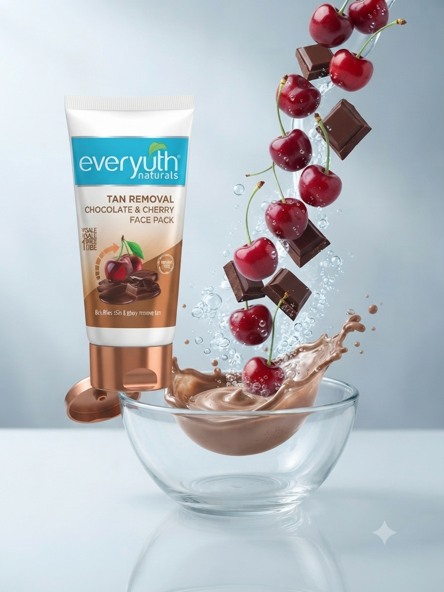 Everyuth Naturals Tan Removal Chocolate & Cherry Face Pack 50g, De-Tan & Deep Pore Cleansing Face Pack with Cherry & Cocoa Extracts, Skin Rejuvenating & Brightening Face Pack for All Skin Types