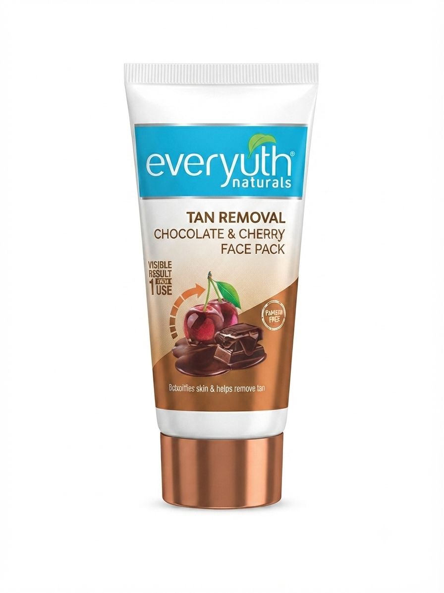 Everyuth Naturals Tan Removal Chocolate & Cherry Face Pack 50g, De-Tan & Deep Pore Cleansing Face Pack with Cherry & Cocoa Extracts, Skin Rejuvenating & Brightening Face Pack for All Skin Types