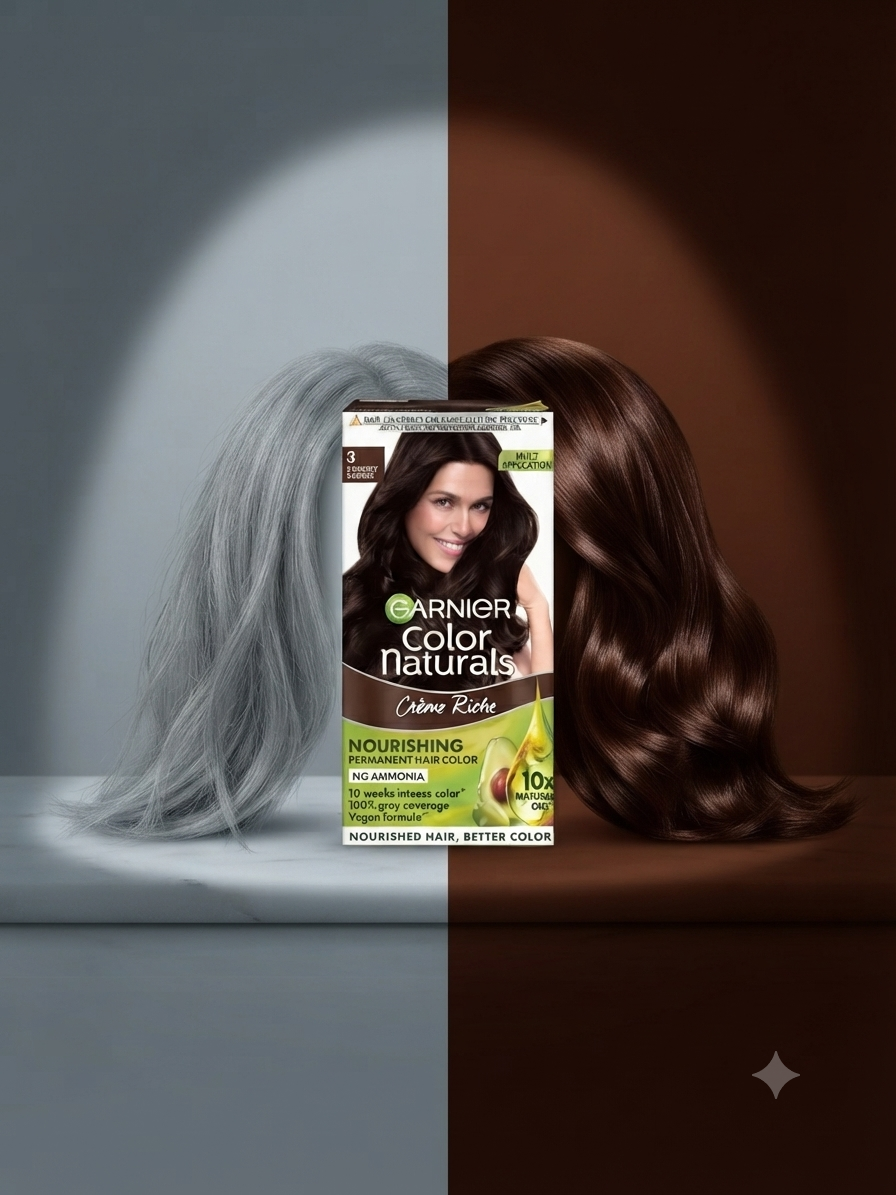 Garnier Color Naturals Crème Riche Hair Color, Shade 3 Darkest Brown, Permanent Hair Colour with 10X Natural Oils, Avocado & Olive Oil, 100% Grey Coverage, Ammonia Free, Nourishing Formula